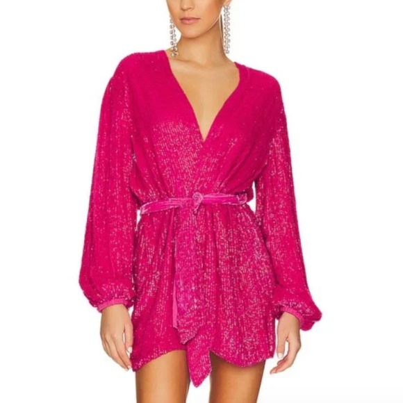 Retrofete Gabrielle Robe Sequin Mini Dress Hot Pink Fuchsia - Large - with tags - Picture 1 of 7